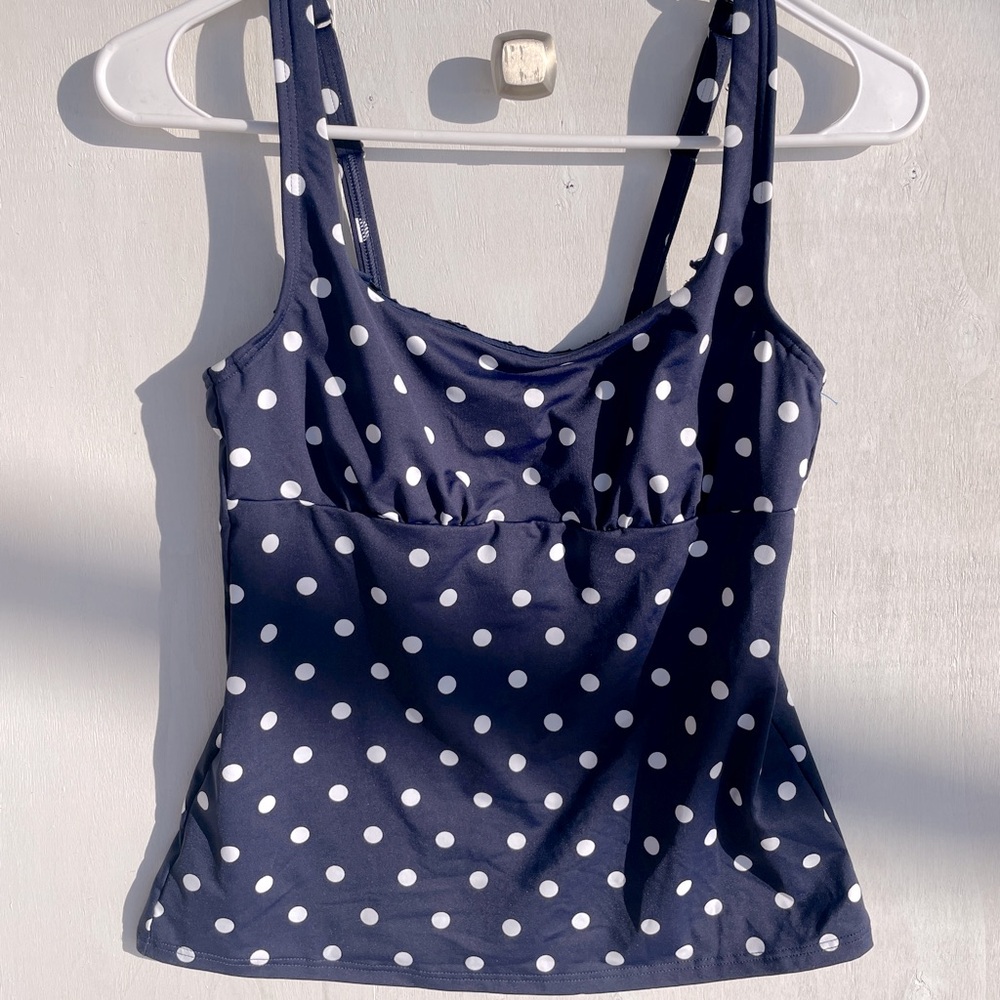 Lands End Navy Polka Dot Women's Tankini top SZ 2.